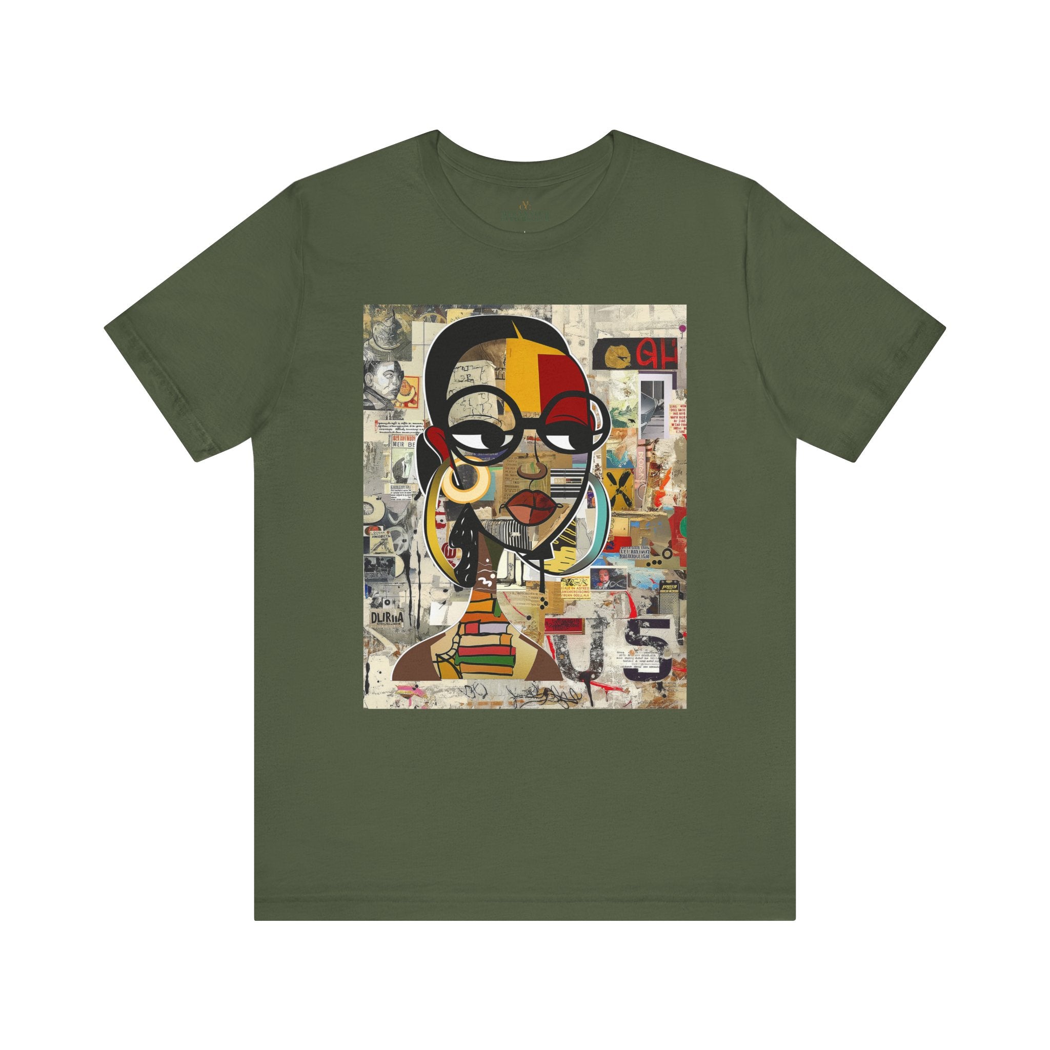 Boss Babe graphic tee featuring an abstract cartoon-style Black woman with large round black eyeglasses. The design has a vibrant, graffiti-inspired aesthetic that celebrates African American beauty, confidence, and urban art style.