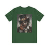 Voodoo Priest Tee Shirt featuring an Afrocentric gothic design of a voodoo priest in a top hat with skull face paint, red eyes, dark fantasy Afrocentric streetwear. (Front style)