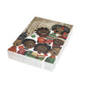 Christmas cards featuring African American holiday carolers and Black church choir singers in festive attire, available as a single card or boxed set with white envelopes.
