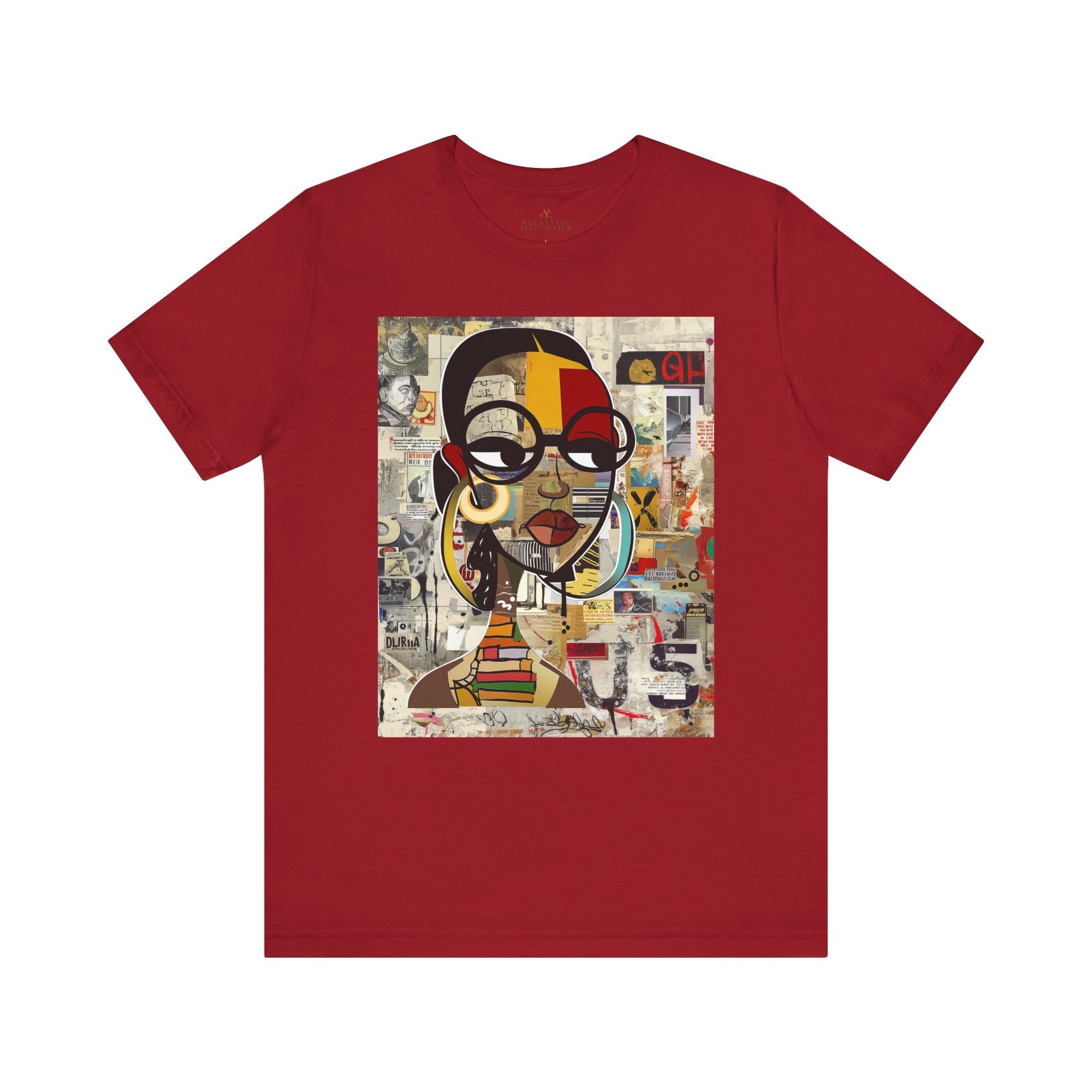 Boss Babe graphic tee featuring an abstract cartoon-style Black woman with large round black eyeglasses. The design has a vibrant, graffiti-inspired aesthetic that celebrates African American beauty, confidence, and urban art style.
