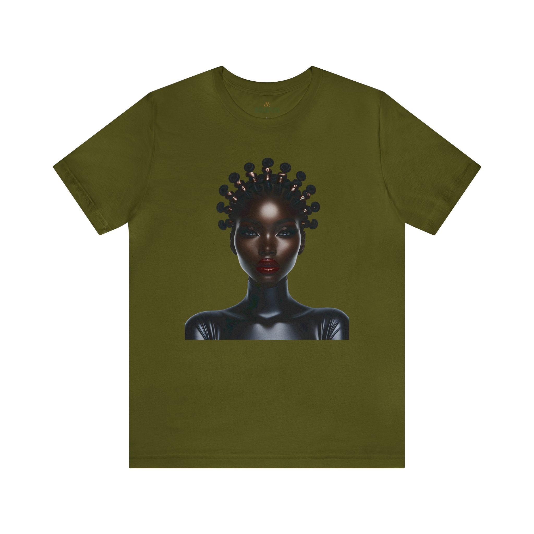 Afrocentric Bantu Knots Tee in olive.