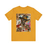 Urban Black Cowboy Tee featuring a graffiti collage design of an African American cowboy wearing dark sunglasses, smoking a cigarette, and holding a neat whiskey. A bold, edgy Afrocentric pop art-style shirt celebrating Black culture.