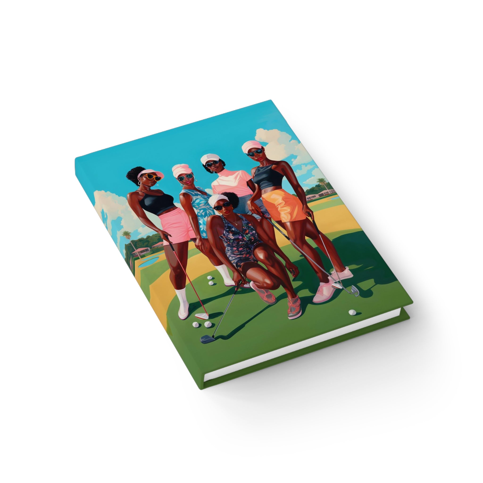 Black Woman Golf Journal designed for African American female golfers to track daily scores, progress and setting goals. A stylish and practical gift for golf lovers featuring beautiful Black woman artwork.