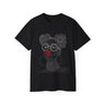 Black Girl Bantu Knots Tee Shirt featuring an Afrocentric design of a Black woman with natural hair, bold red lipstick, beautiful Black skin, and white wire-frame glasses. A stylish statement of culture and empowerment.