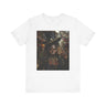 Voodoo Priestess Tee Shirt featuring Afrocentric gothic artwork of a woman with skull face paint, red eyes, and holding a tarot card. Dark fantasy Afrocentric graphic tee for mysticism, culture, and streetwear fashion.