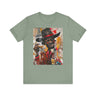 Gangster Black Cowboy Tee featuring a cartoon-style African American cowboy in a graffiti collage design. A bold, edgy Afrocentric pop art-style shirt blending Western and urban street culture.