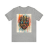 New York City Abstract African Mask Unisex Tee Shirt in heather grey.
