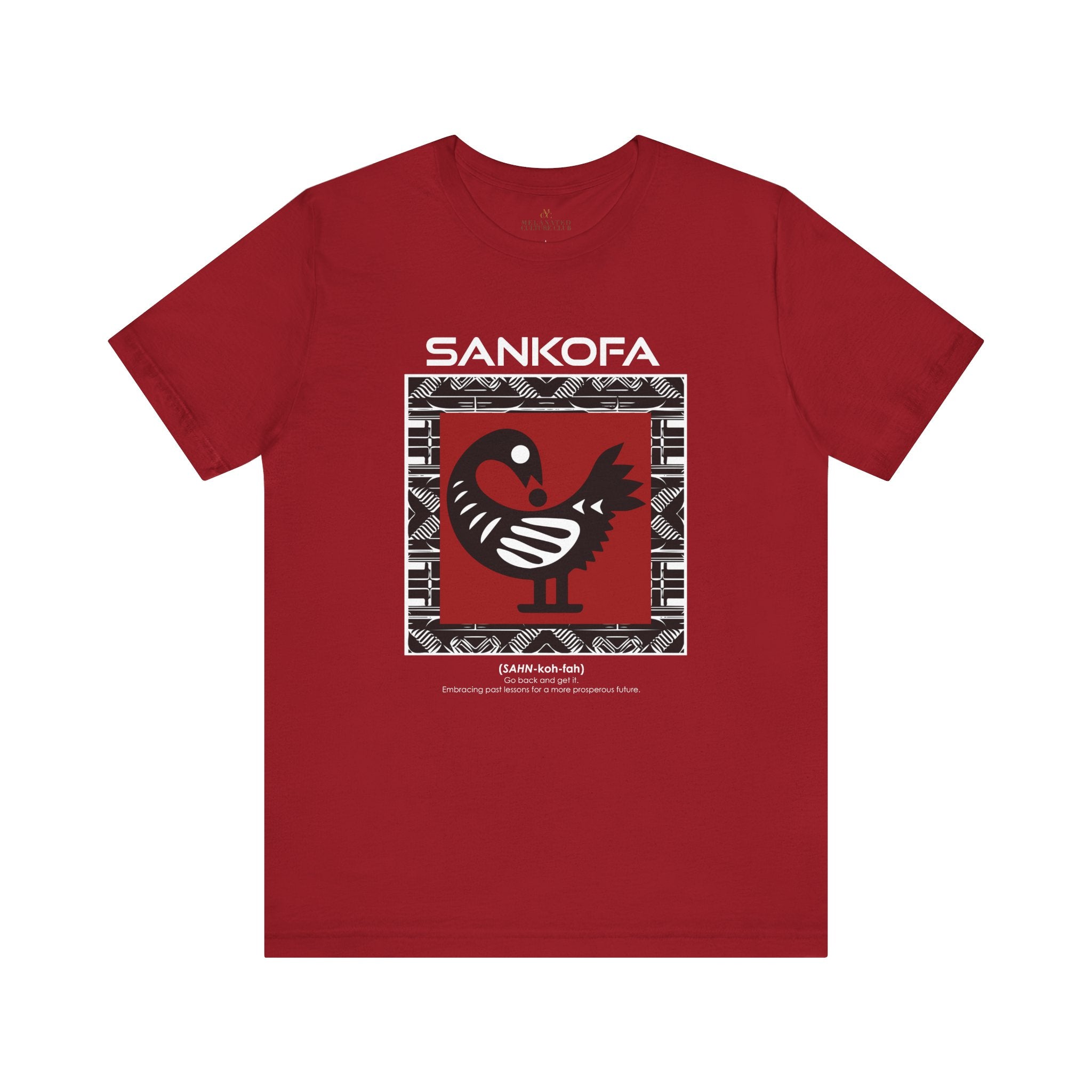 Adinkra Sankofa Tee featuring the African bird symbol with the message "Go Back and Get It." A meaningful tribute to African heritage, cultural symbolism, and learning from the past.