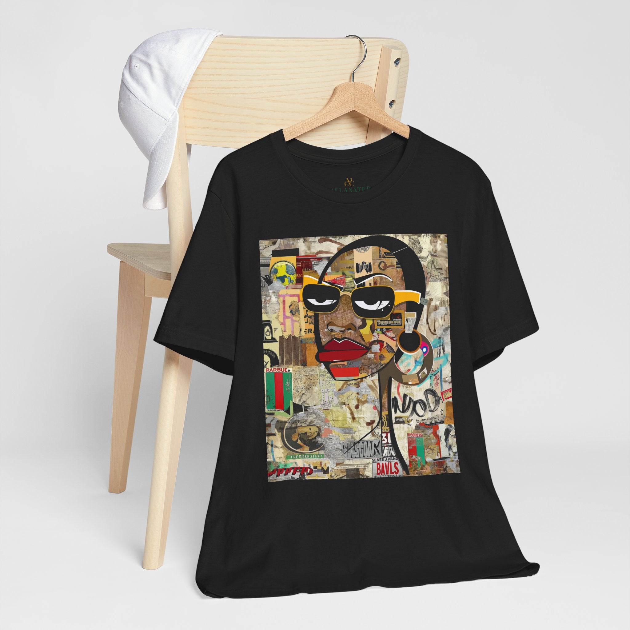 Boss Babe graphic tee featuring an abstract cartoon-style Black woman with bold yellow framed eyeglasses. The design has a vibrant, graffiti-inspired aesthetic that celebrates African American beauty, confidence, and urban art style.