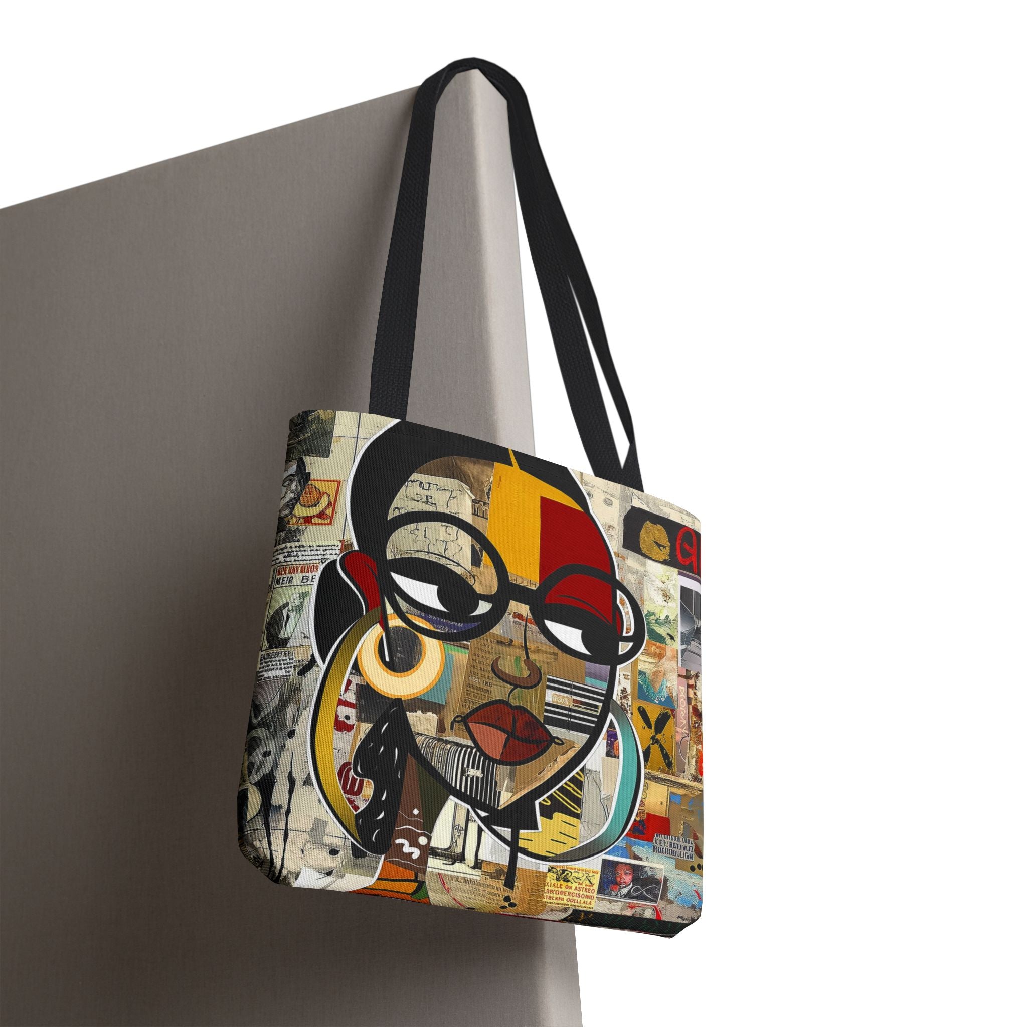Tote bag featuring a cartoon-style illustration of a confident Black girl named Latisha in a vibrant graffiti art style. Designed as a stylish and durable carry-all for books, shopping, or everyday use. Celebrates African American culture, fashion, and empowerment.