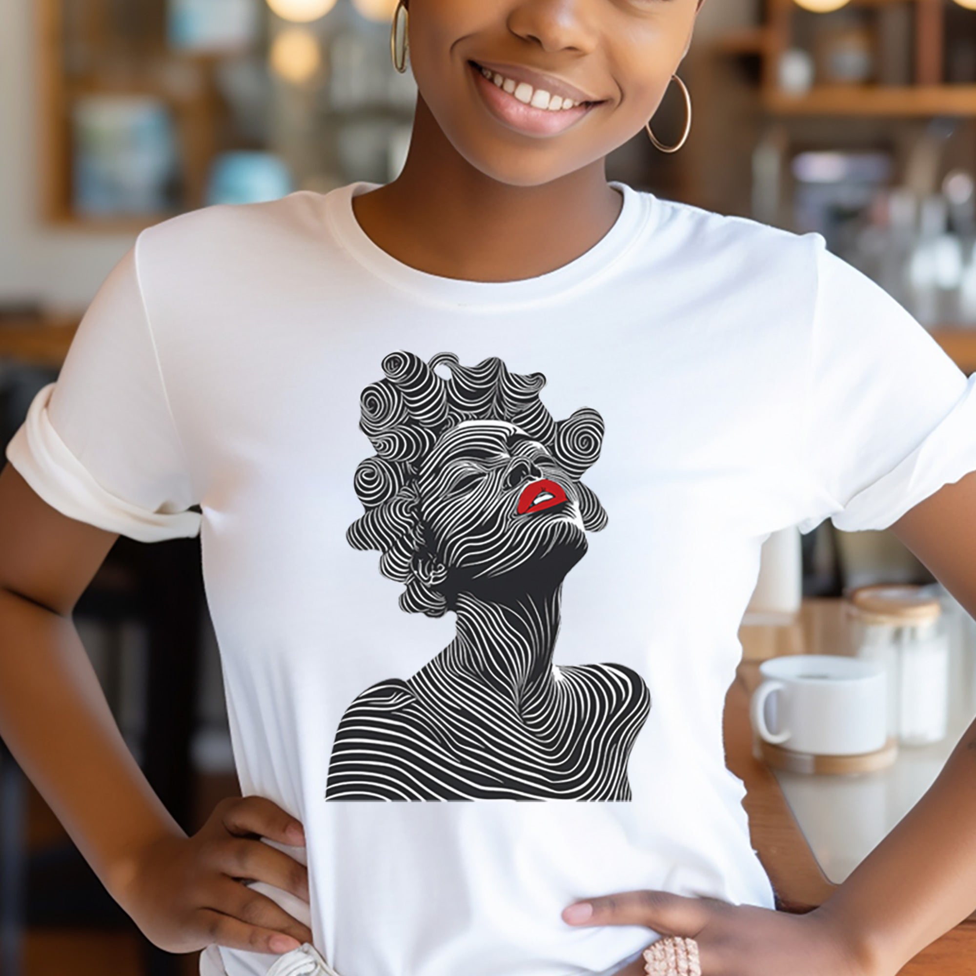 Afrocentric Bantu Knots Tee Shirt in white.