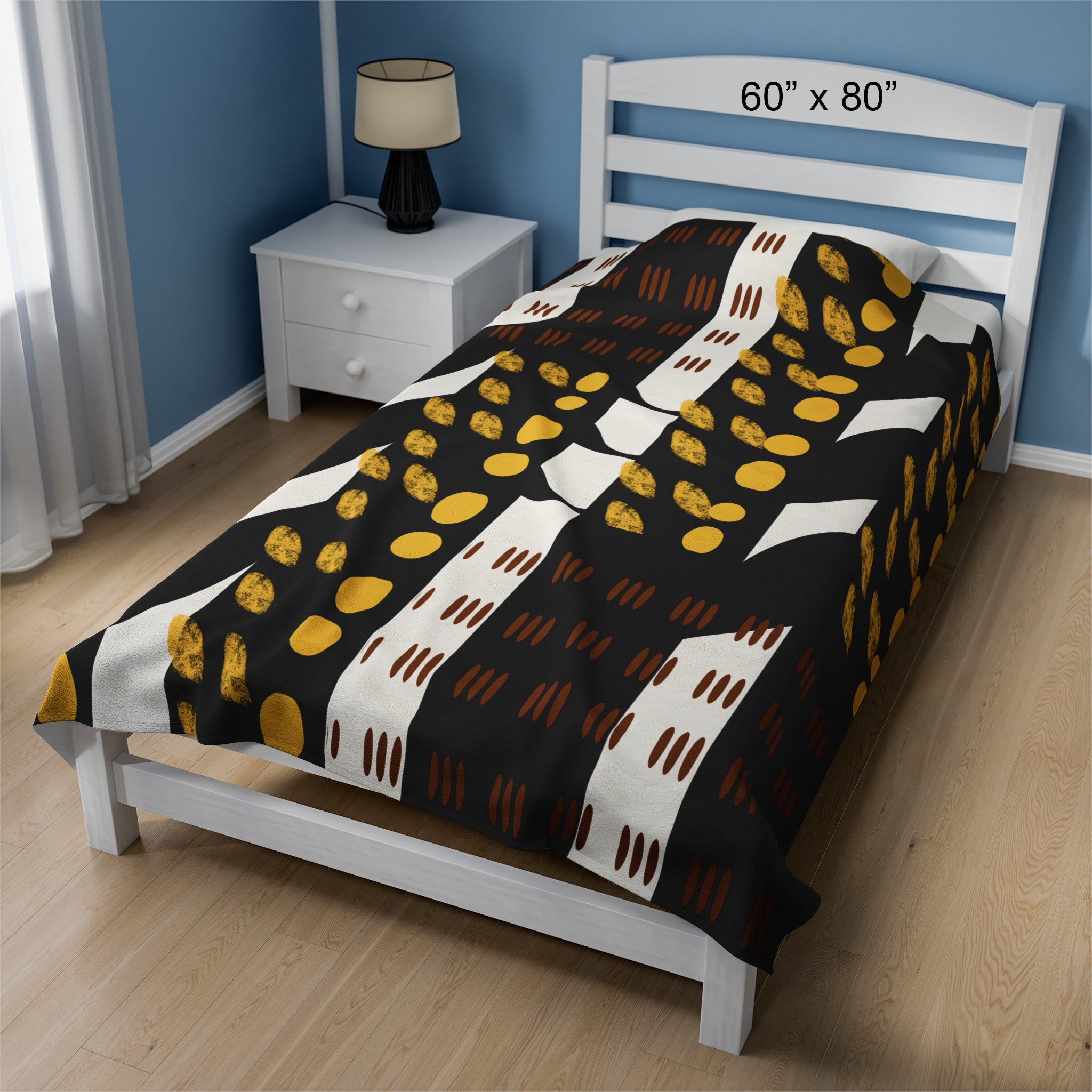 African Mud Cloth Print Velveteen Blanket 60" x 80" size.