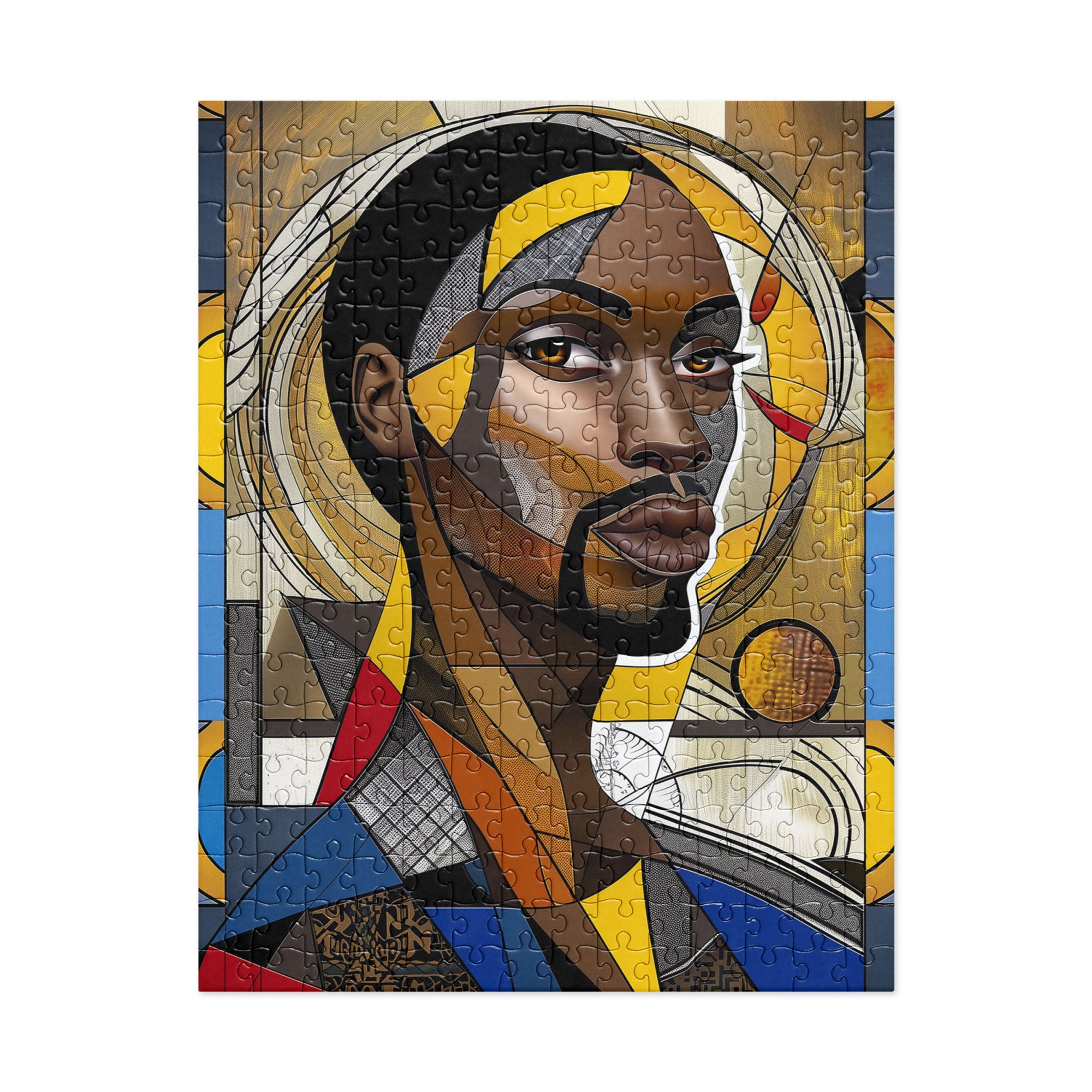 Black Saint Jigsaw Puzzle featuring an Afrocentric abstract mosaic of Black Jesus. A powerful and artistic tribute to Black spirituality, culture, and faith, perfect for art therapy and meaningful gifting.