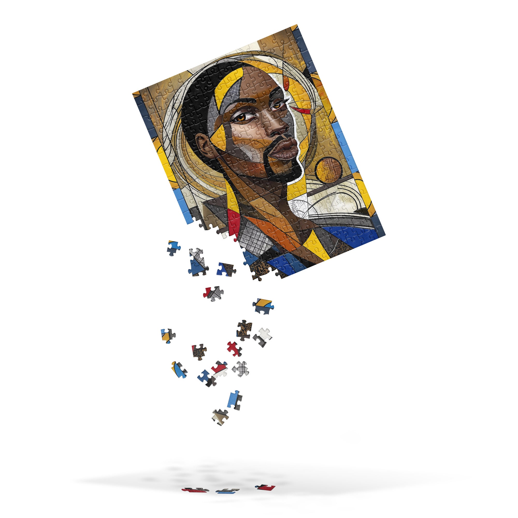 Black Saint Jigsaw Puzzle featuring an Afrocentric abstract mosaic of Black Jesus. A powerful and artistic tribute to Black spirituality, culture, and faith, perfect for art therapy and meaningful gifting.