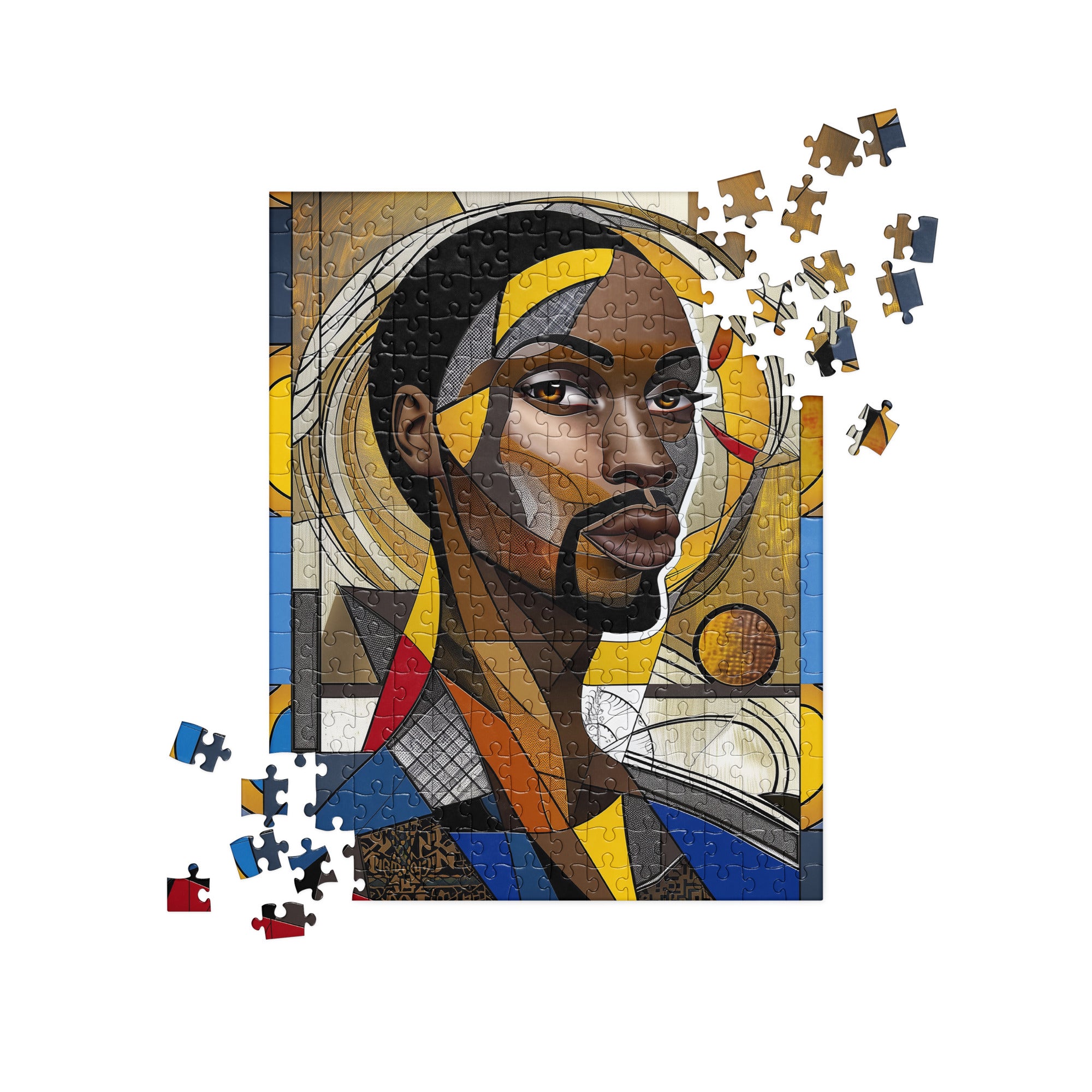 Black Saint Jigsaw Puzzle featuring an Afrocentric abstract mosaic of Black Jesus. A powerful and artistic tribute to Black spirituality, culture, and faith, perfect for art therapy and meaningful gifting.