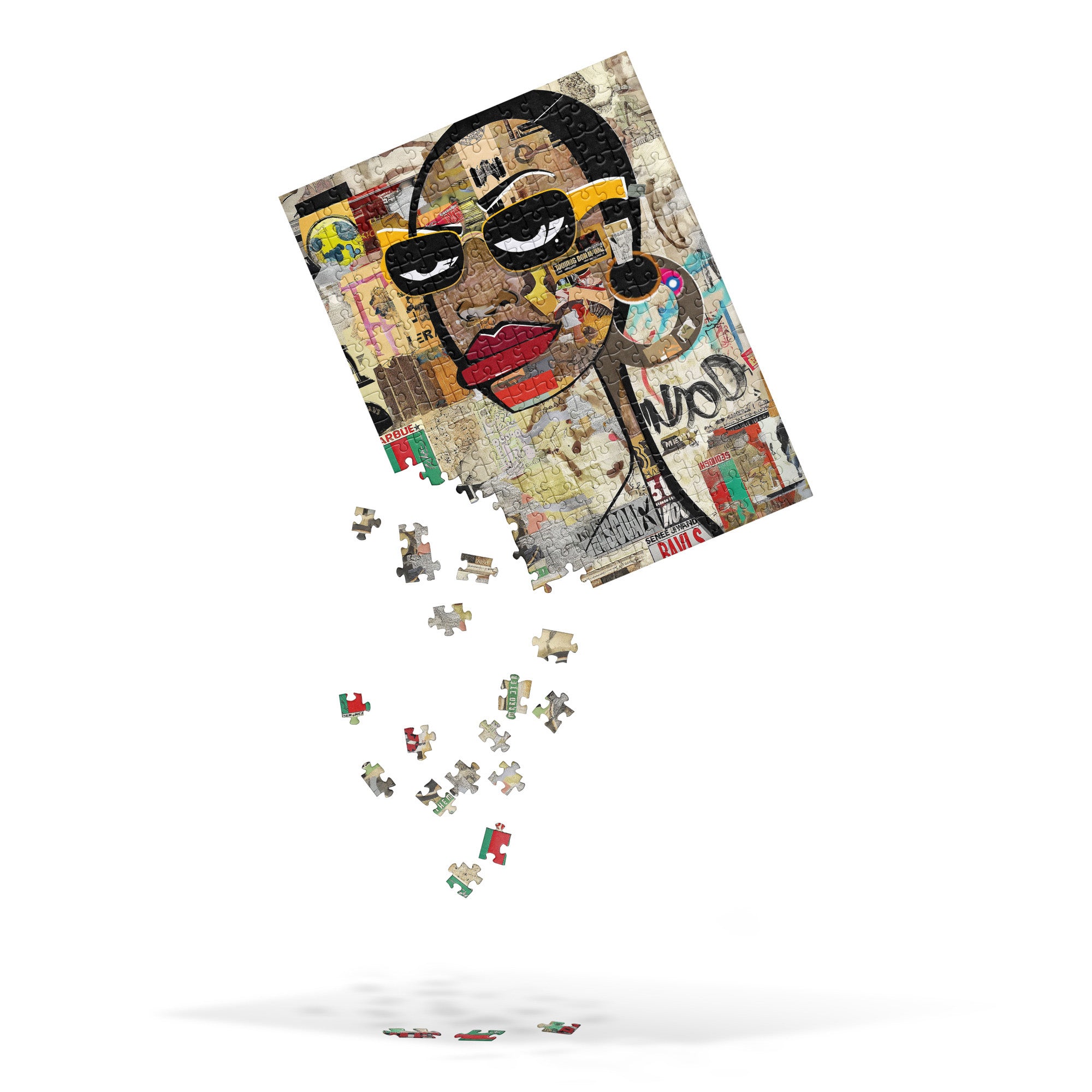 Boss Babe  Black Woman Puzzle Cartoon Graffiti Style Jigsaw Puzzle African American Girl Fashion Stylish Yellow Frame Eyeglasses Art Family Game Gift.  When completed, frame this jigsaw puzzle and hang to add to your decor.