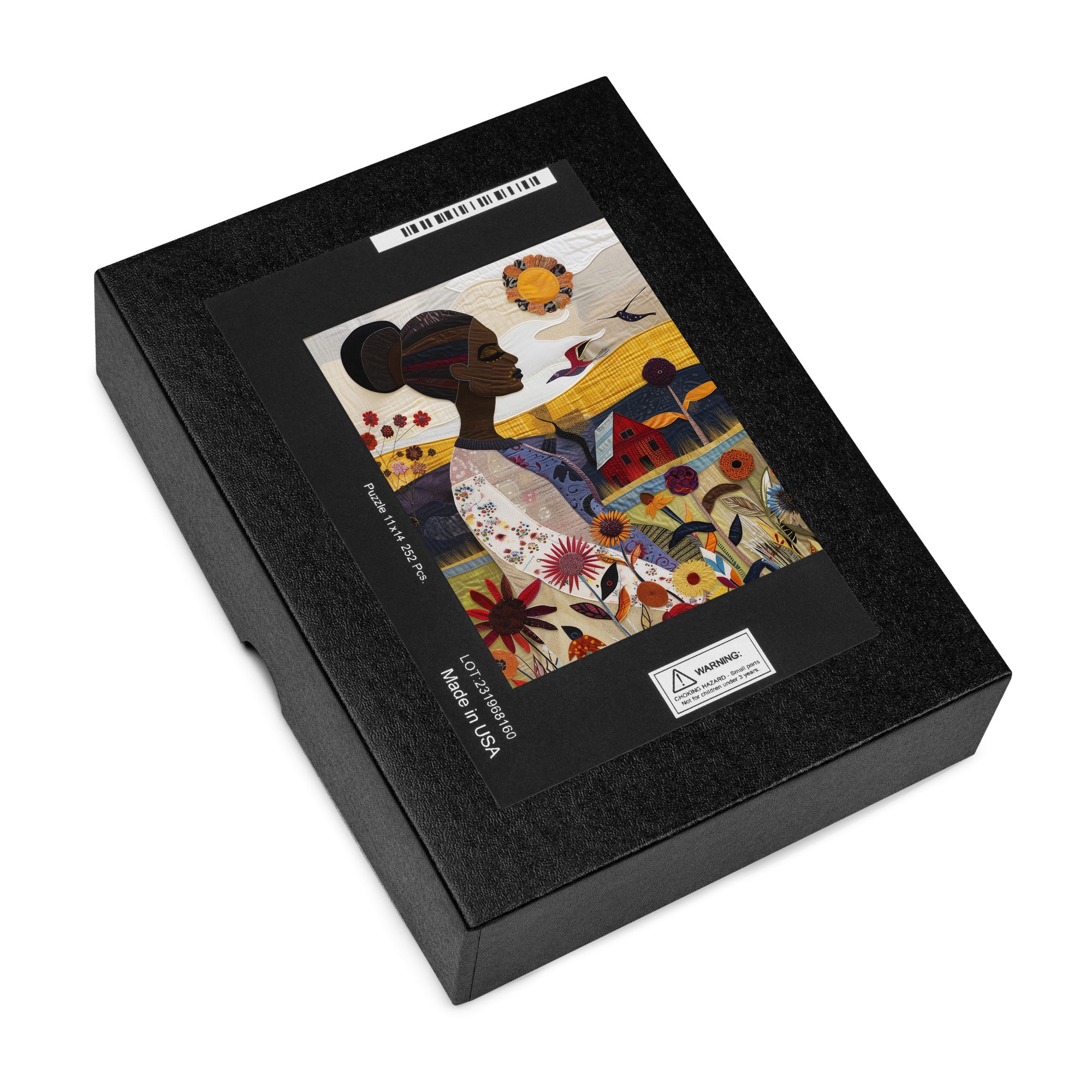 Garden Oasis Black Woman Jigsaw Puzzle featuring a floral nature scene. A perfect gift for gardening lovers and a beautiful Afrocentric art therapy activity celebrating African American women.