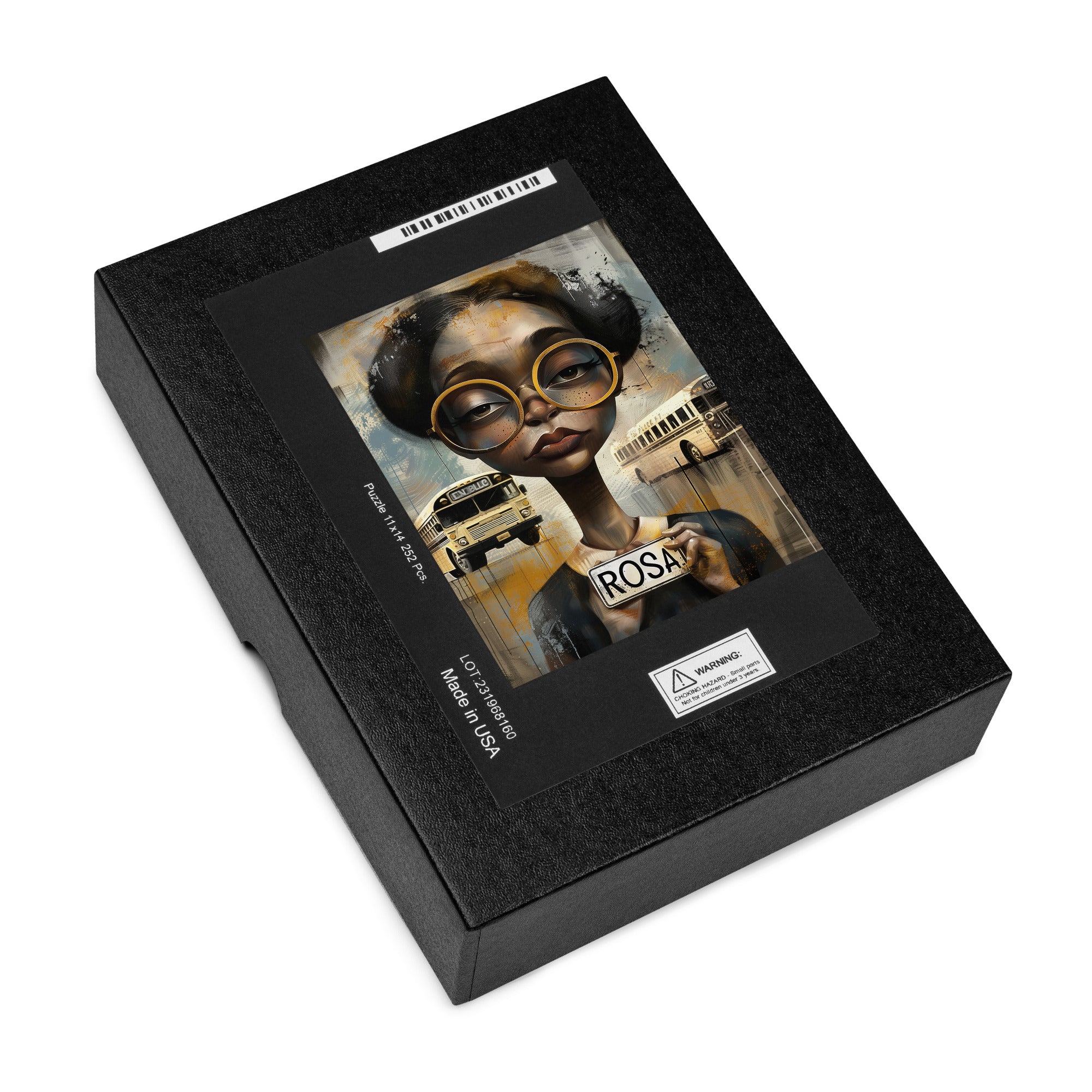 Rosa Parks Jigsaw Puzzle featuring Afrocentric artwork honoring the Civil Rights icon and the Montgomery Alabama Bus Boycott, ideal for art therapy or as an educational gift.