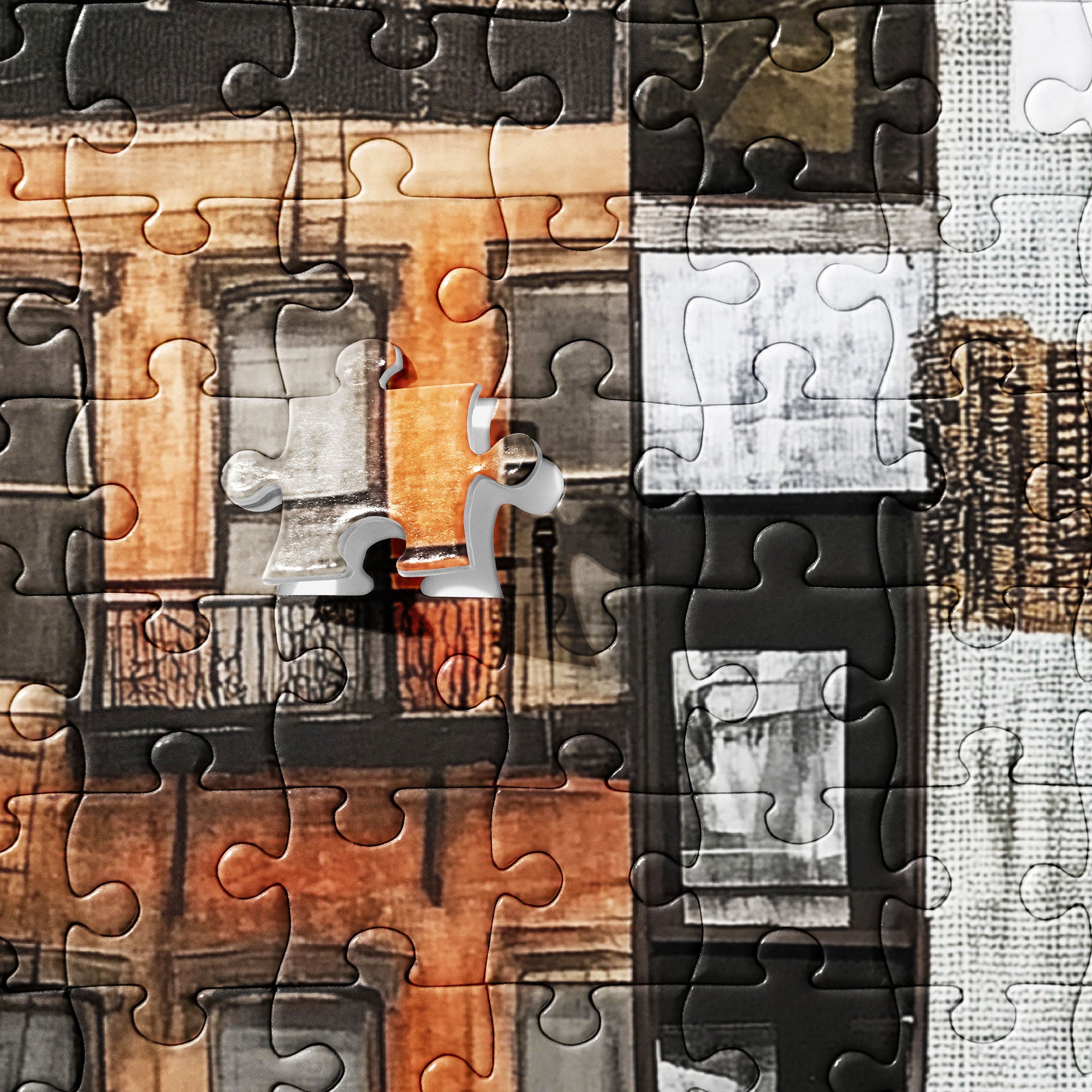 Jigsaw puzzle featuring a romantic scene of a Black couple in front of iconic Harlem brownstones. Depicts love, connection, and Harlem neighborhood lifestyle in an artistic and meaningful design.