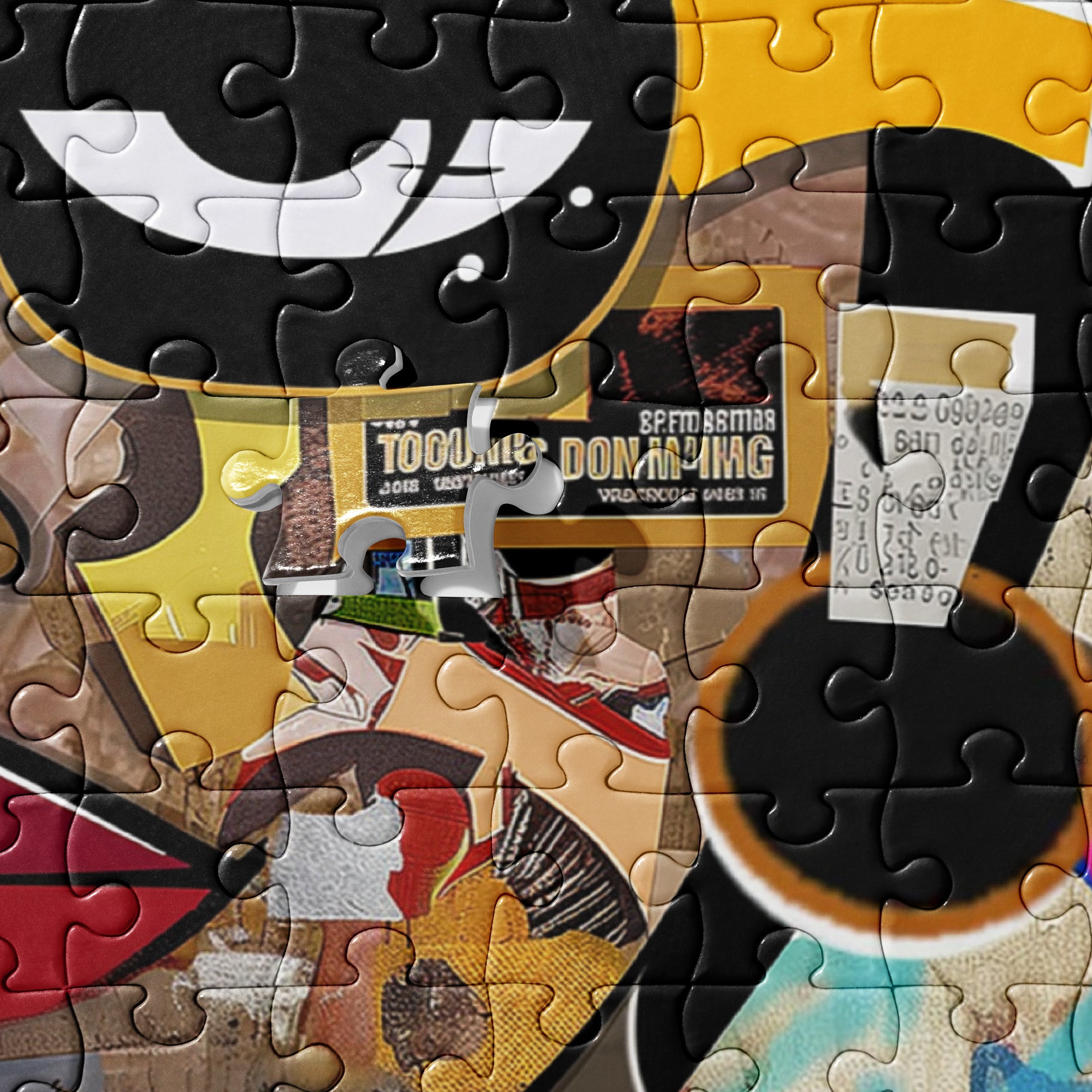 Boss Babe  Black Woman Puzzle Cartoon Graffiti Style Jigsaw Puzzle African American Girl Fashion Stylish Yellow Frame Eyeglasses Art Family Game Gift.  When completed, frame this jigsaw puzzle and hang to add to your decor.