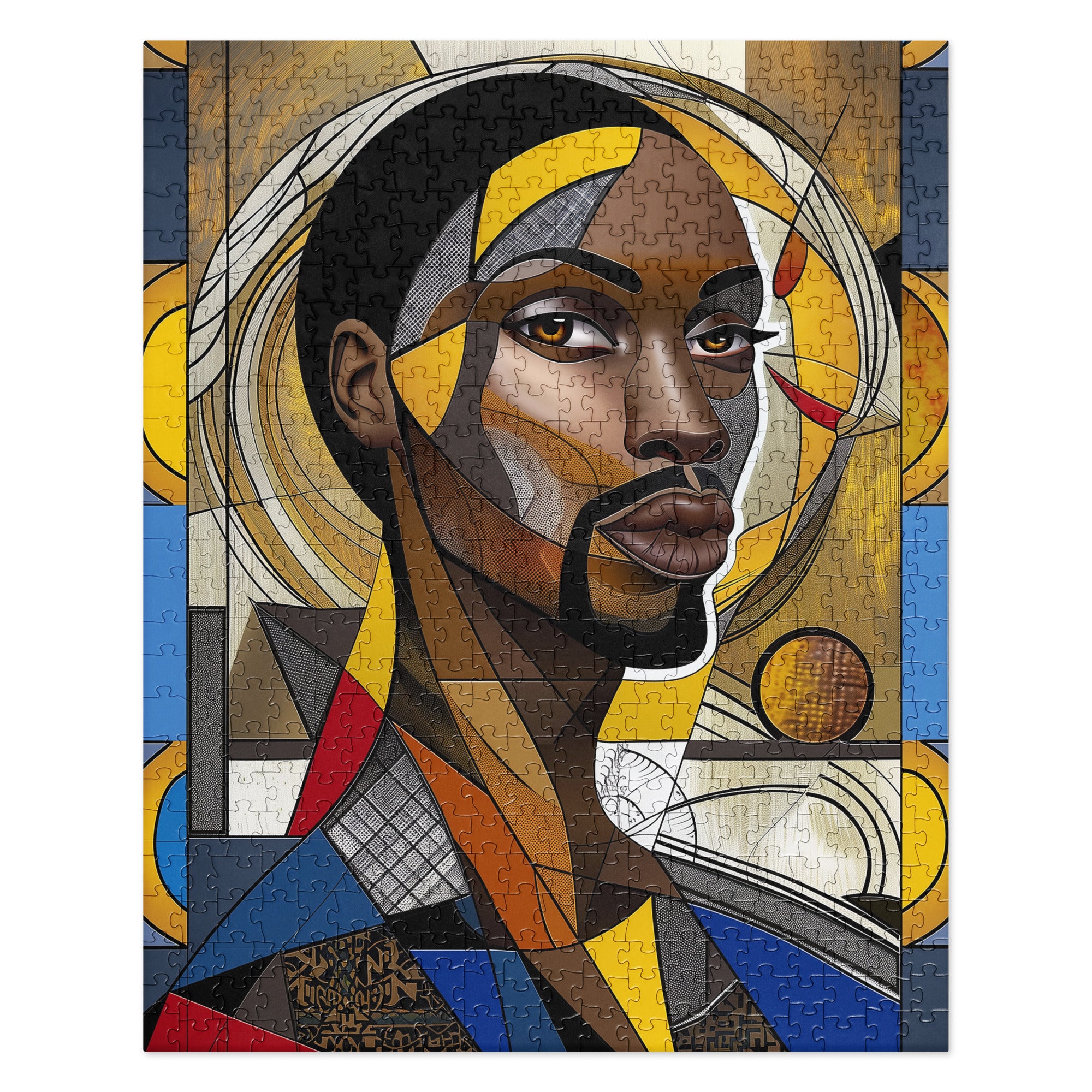 Black Saint Jigsaw Puzzle featuring an Afrocentric abstract mosaic of Black Jesus. A powerful and artistic tribute to Black spirituality, culture, and faith, perfect for art therapy and meaningful gifting.