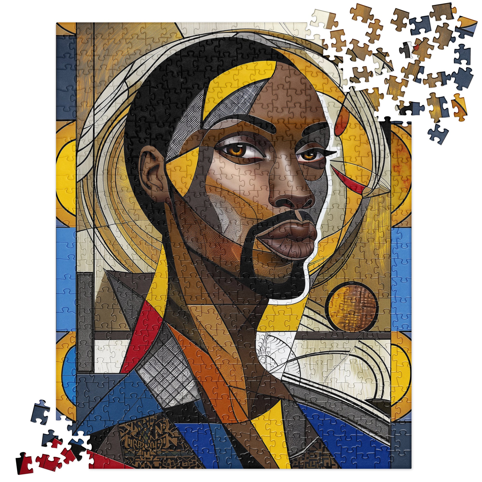 Black Saint Jigsaw Puzzle featuring an Afrocentric abstract mosaic of Black Jesus. A powerful and artistic tribute to Black spirituality, culture, and faith, perfect for art therapy and meaningful gifting.
