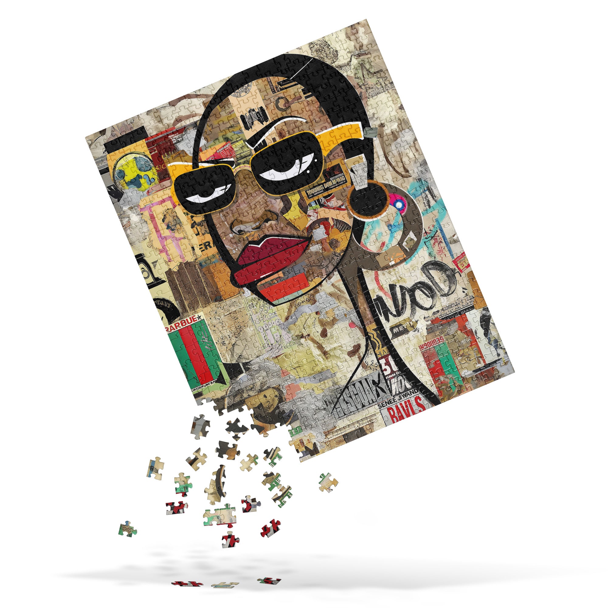 Boss Babe  Black Woman Puzzle Cartoon Graffiti Style Jigsaw Puzzle African American Girl Fashion Stylish Yellow Frame Eyeglasses Art Family Game Gift.  When completed, frame this jigsaw puzzle and hang to add to your decor.