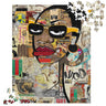 Boss Babe Black Woman Puzzle Cartoon Graffiti Style Jigsaw Puzzle African American Girl Fashion Stylish Yellow Frame Eyeglasses Art Family Game Gift. When completed, frame this jigsaw puzzle and hang to add to your decor.