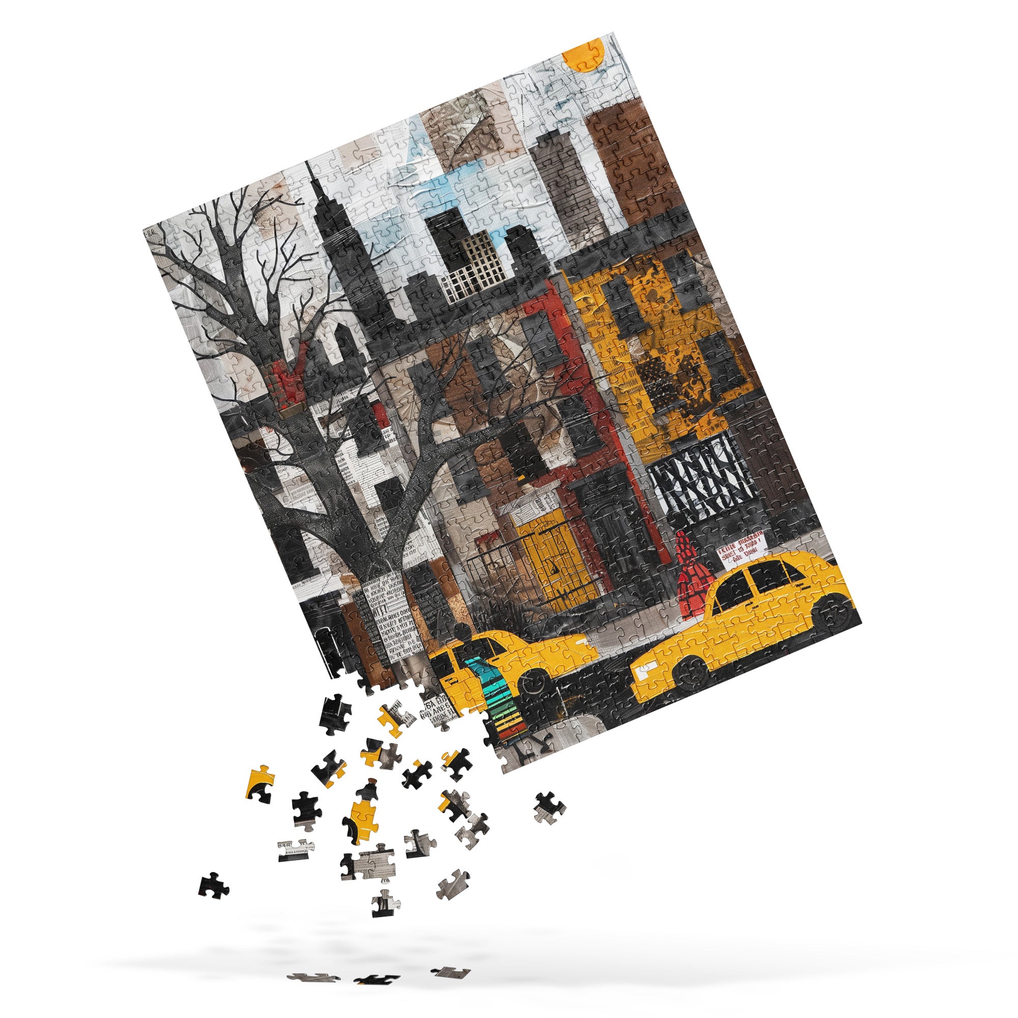 Harlem Yellow Cabs Jigsaw Puzzle Afrocentric Abstract Collage of Harlem Street Life Scenic New York City Puzzle Lover Gift