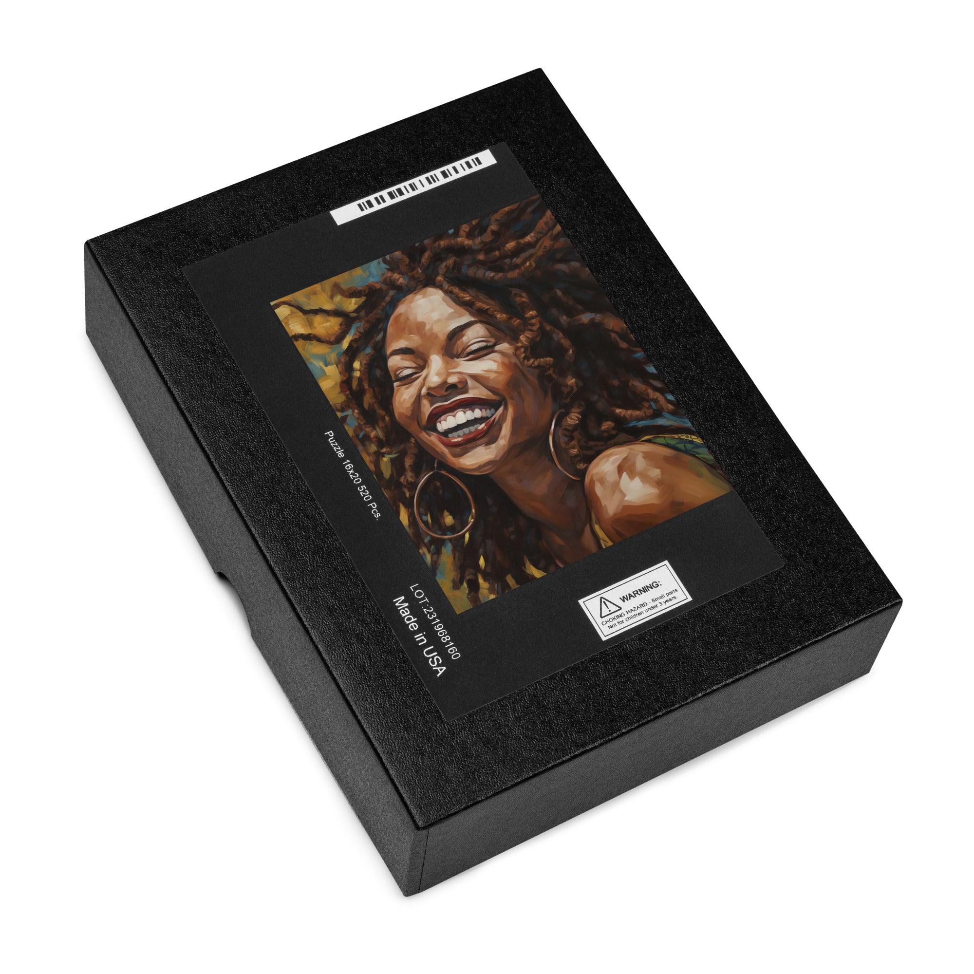 Afro Locs Girl Jigsaw Puzzle featuring a beautiful African American woman with natural locs, smiling radiantly. A celebration of Black beauty, culture, and self-love with vibrant artwork perfect for puzzle enthusiasts and art lovers.