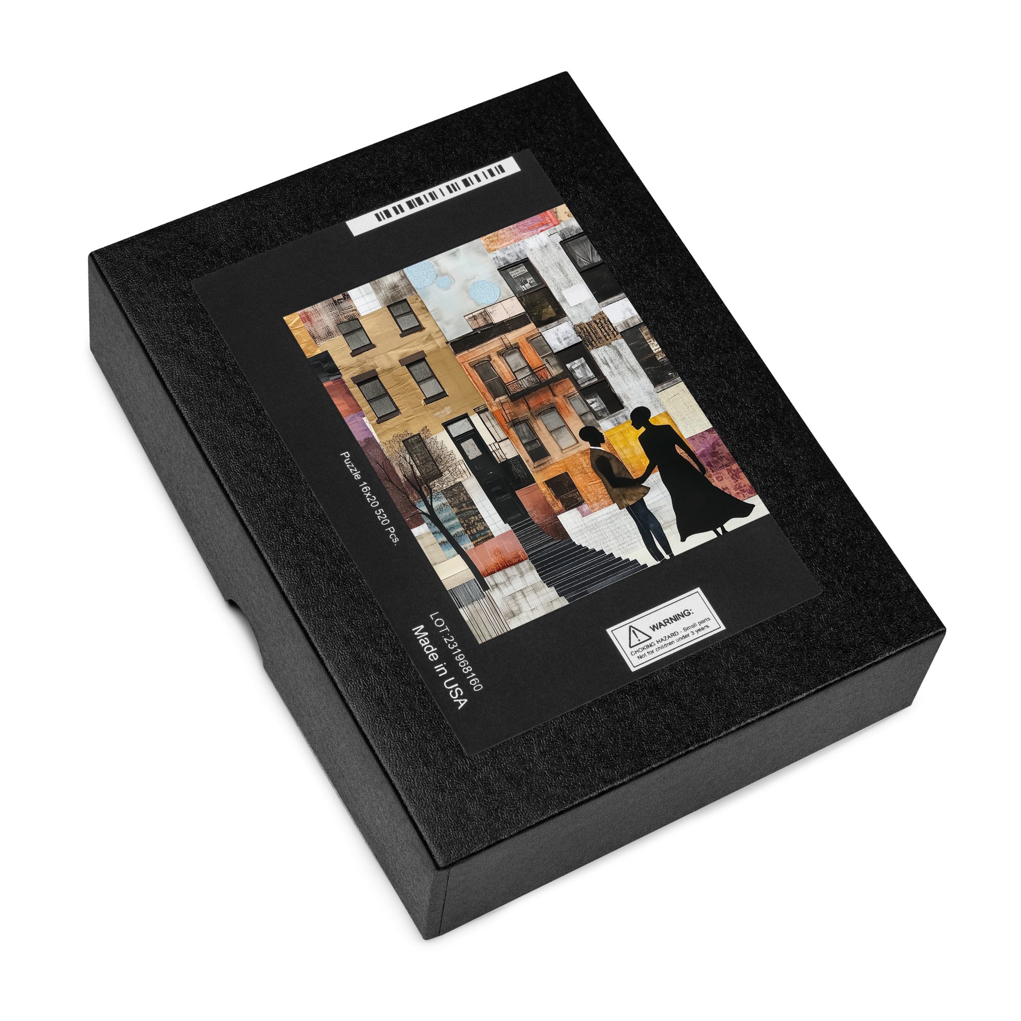 Jigsaw puzzle featuring a romantic scene of a Black couple in front of iconic Harlem brownstones. Depicts love, connection, and Harlem neighborhood lifestyle in an artistic and meaningful design.