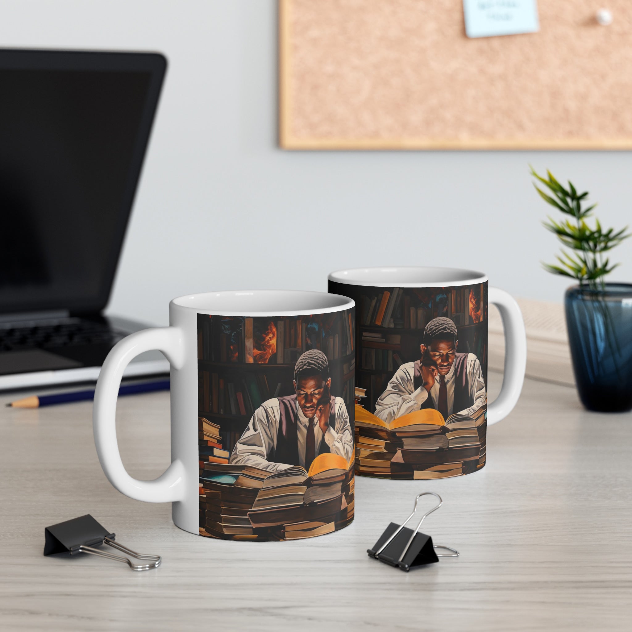 Left and right hand view of Black Male Student Mug.