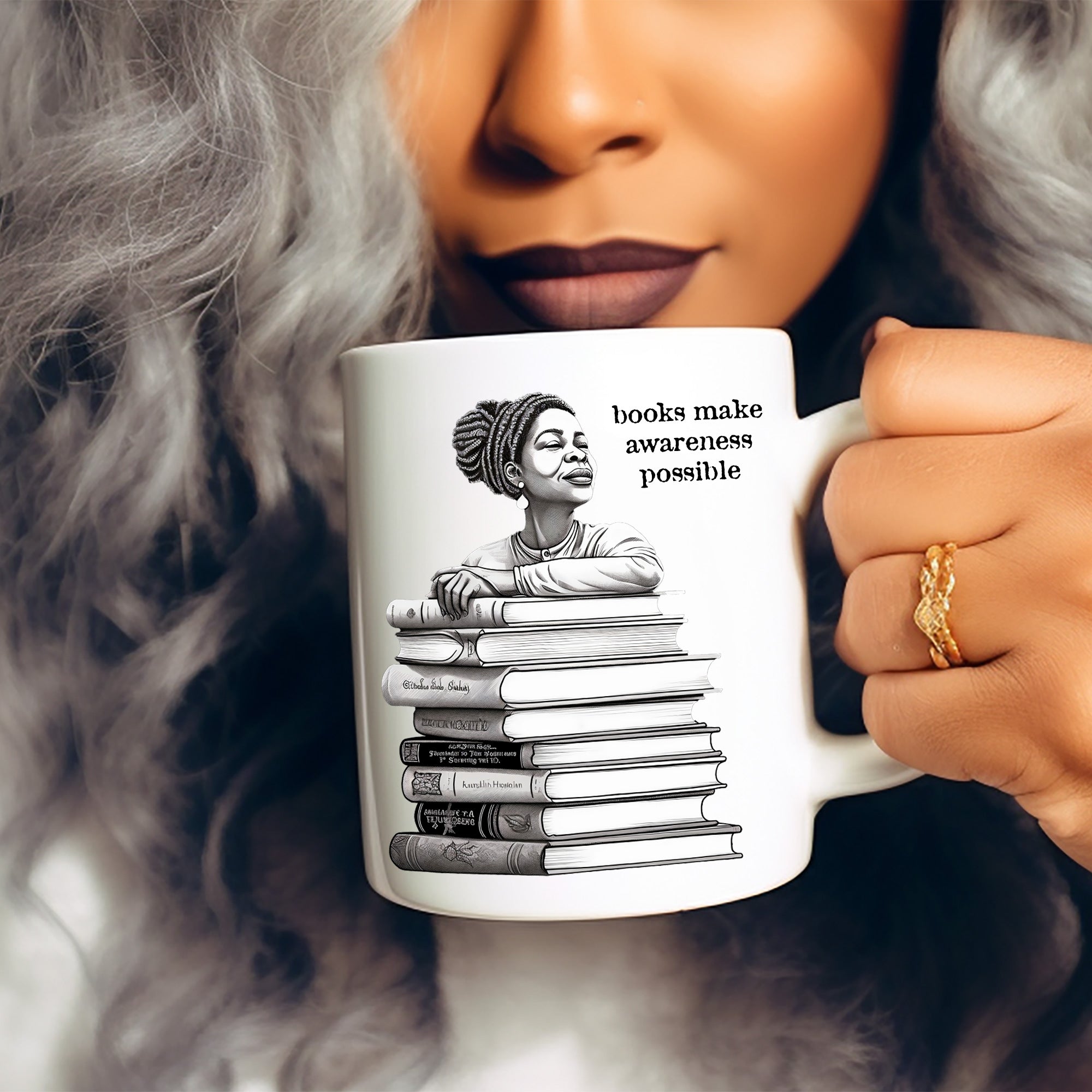 Black Woman Reading Books Coffee Mug