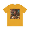 Black Girl Student Tee featuring a happy Black girl with dreadlocks studying in a library, surrounded by books. A stylish and empowering shirt celebrating Black college students and education.