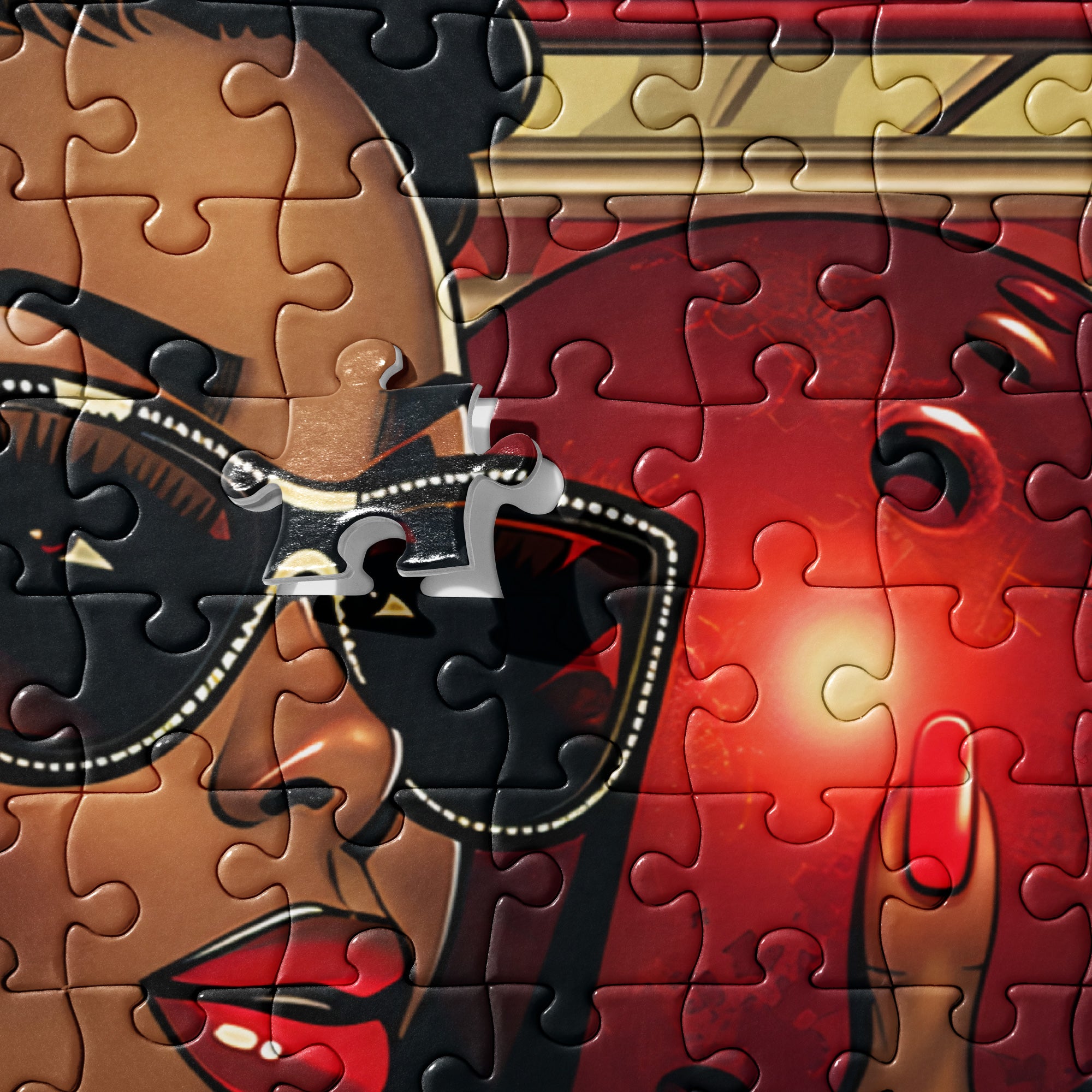 African American Woman Bowling Jigsaw Puzzle featuring a Black woman in a retro, pop art-inspired design. A vibrant Afrocentric sports puzzle celebrating team spirit, vintage aesthetics, and Black culture.