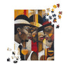 Harlem Ladies and Gents Jigsaw Puzzle featuring African American couples in elegant vintage attire, sipping wine in a stylish nightclub with an art deco design. A celebration of Harlem Renaissance culture, jazz, and timeless Black excellence.