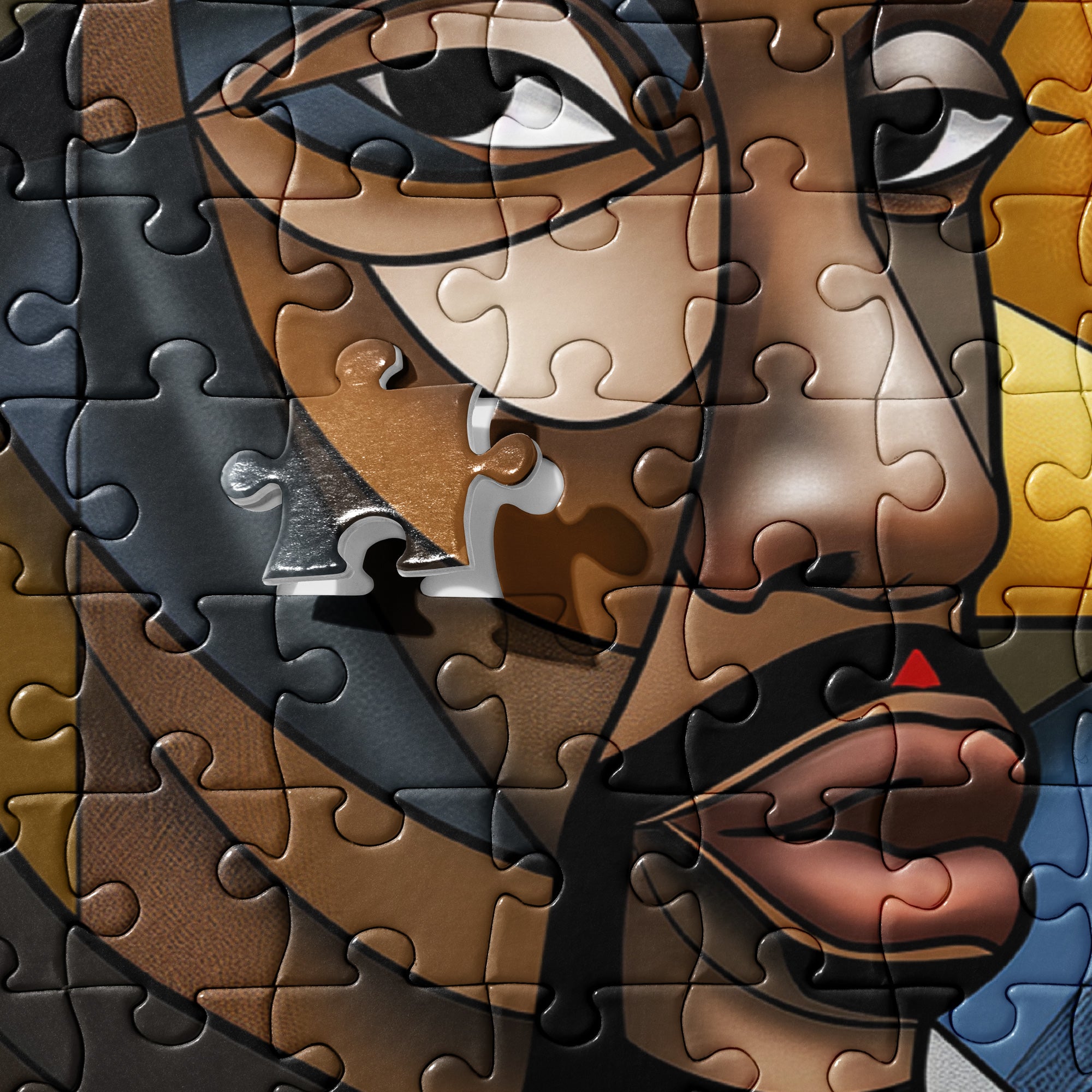 Black Saint Jigsaw Puzzle featuring an Afrocentric abstract mosaic of Black Jesus. A powerful and artistic tribute to Black spirituality, culture, and faith, perfect for art therapy and meaningful gifting.