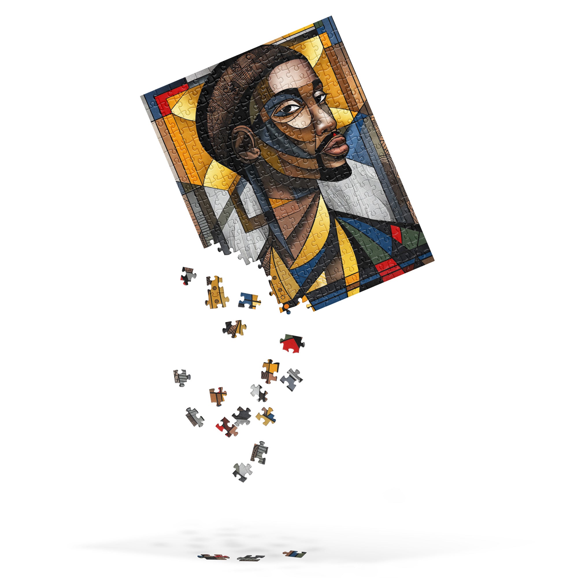 Black Saint Jigsaw Puzzle featuring an Afrocentric abstract mosaic of Black Jesus. A powerful and artistic tribute to Black spirituality, culture, and faith, perfect for art therapy and meaningful gifting.