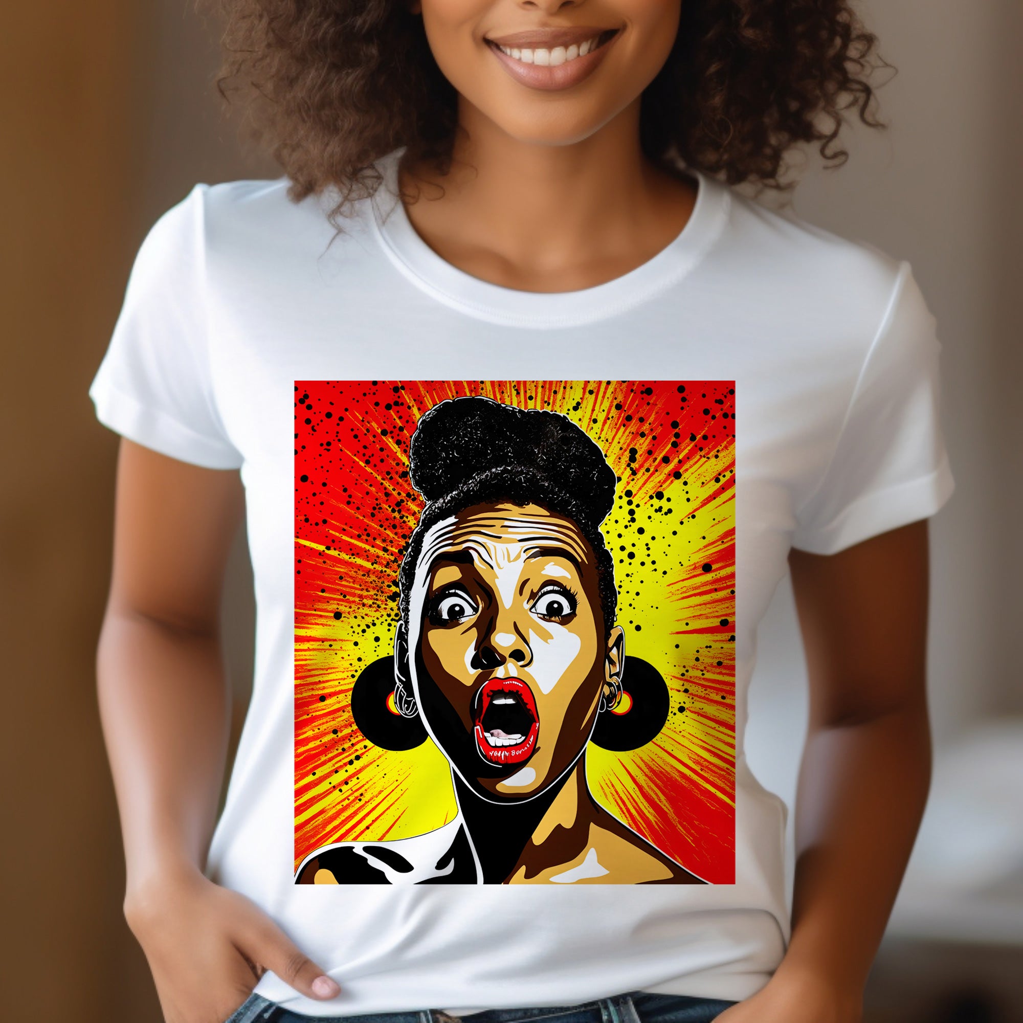 Afrocentric Pop Art Tee Shirt in white.