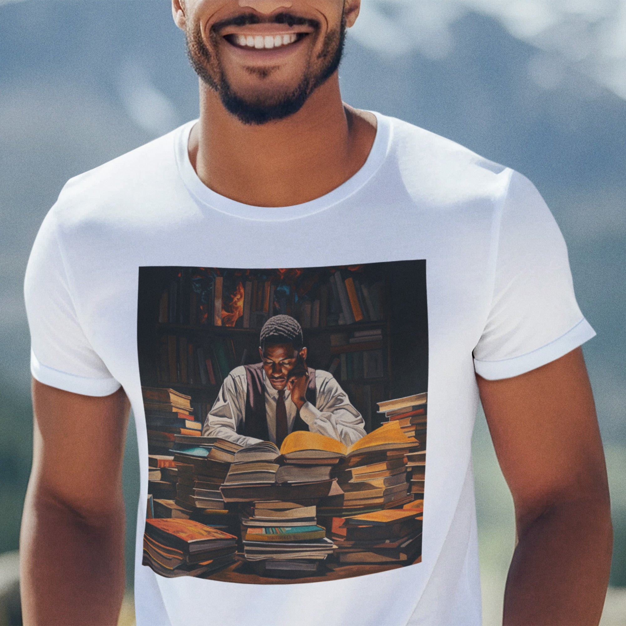 Black Male Student Tee Shirt in white.