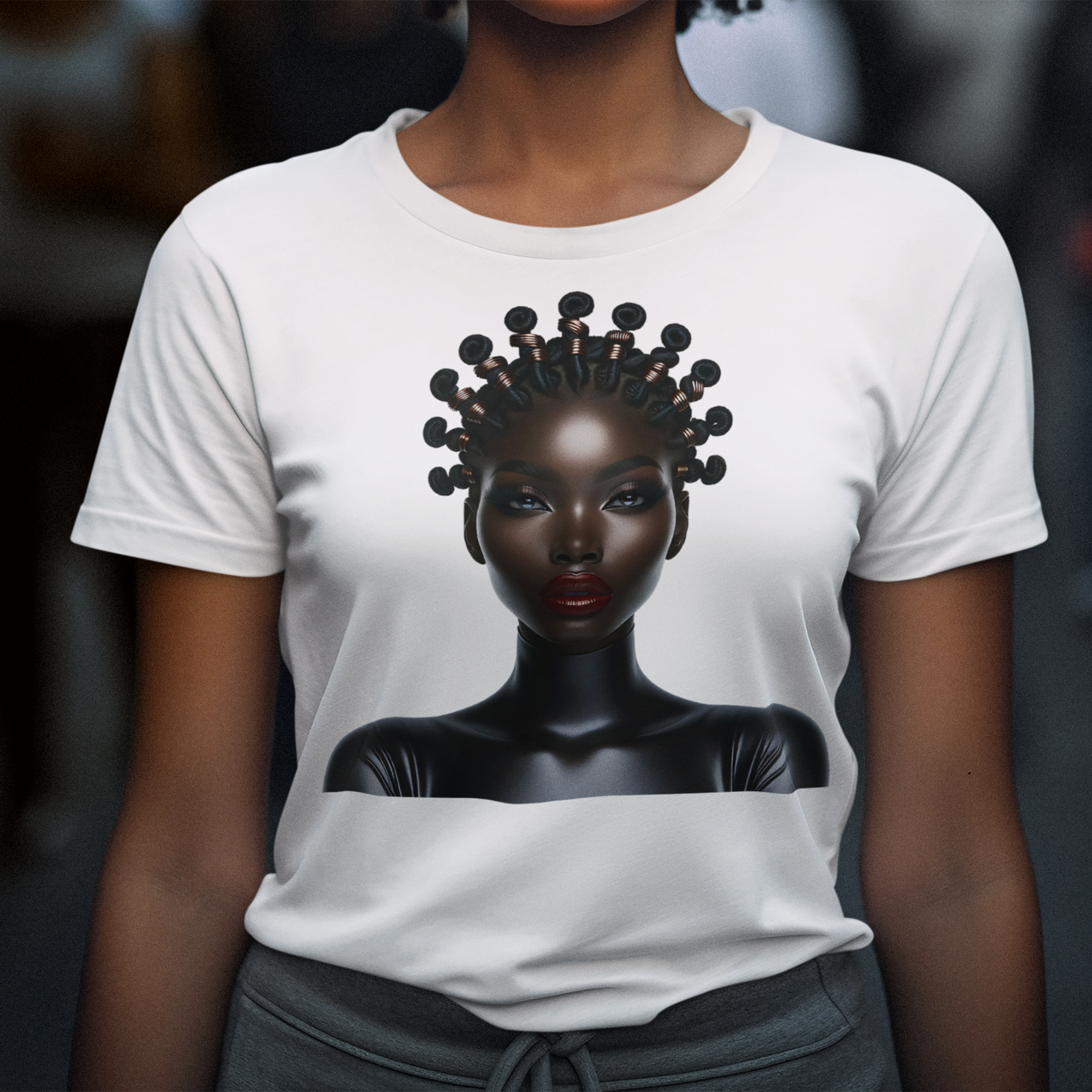 Afrocentric Bantu Knots Tee in white.