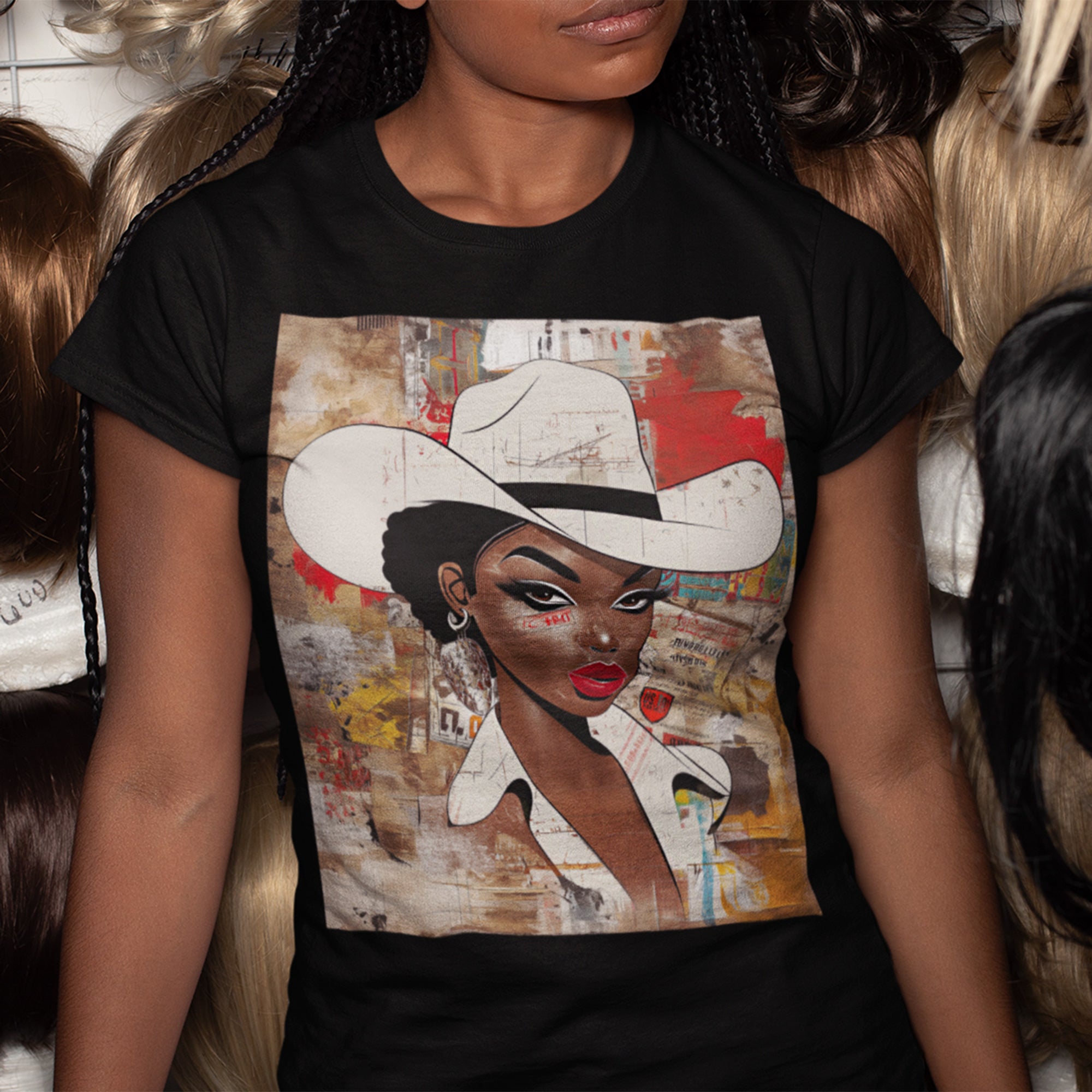 Black Cowgirl Tee Graffiti Cartoon Afrocentric Western Style Tee Brown Skin Cowgirl Tee Edgy African American Shirt Pop Art Tee