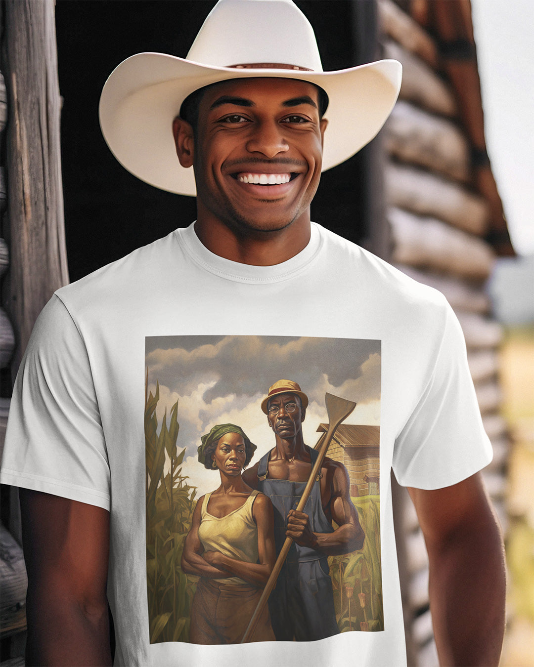 African American Gothic Farmer Tee Shirt