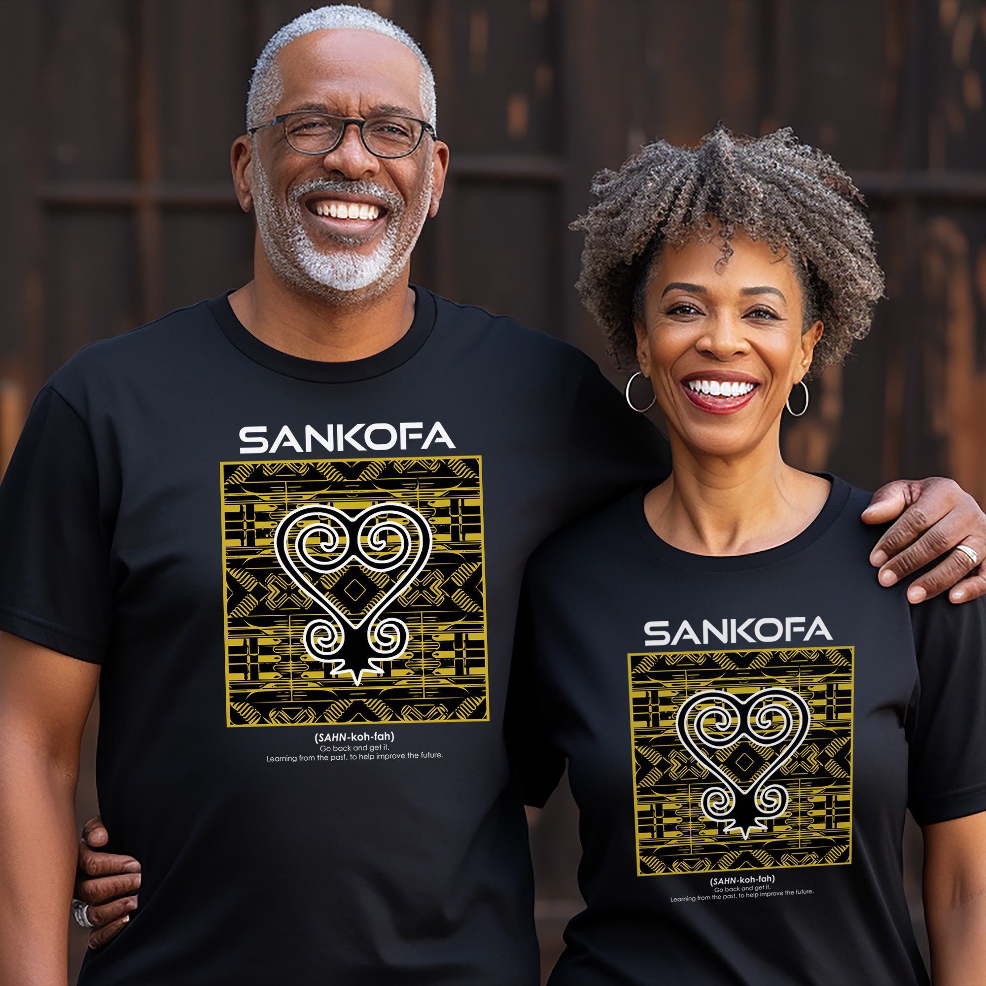 Adinka Sankofa African Tee Shirt in black.
