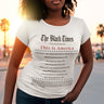 The Black Times Tee Shirt listing historical African American communities destroyed by mob violence, adult unisex Black history apparel.