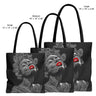 Black Girl Bantu Knots Tote Bag featuring minimalist line art of a Melanin Queen with Bantu knots. A stylish and durable accessory celebrating Black beauty and culture.