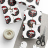 Sexy Black Mrs. Santa Claus Wrapping Paper featuring an African American woman with a red Santa cap over her natural afro and red cat-eye sunglasses, Afrocentric holiday gift wrap design.