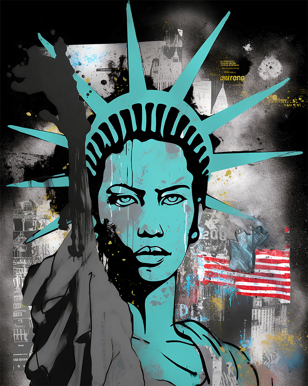 Statue of Liberty Represented as a Black Woman.  AI generated image available on tee shirts and Fine Art Prints.