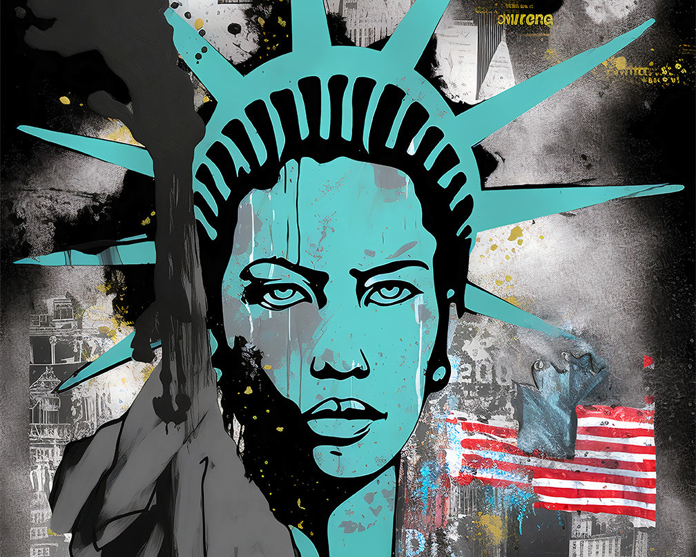 Statue of Liberty Represented as a Black Woman.  AI generated image available on tee shirts and Fine Art Prints.