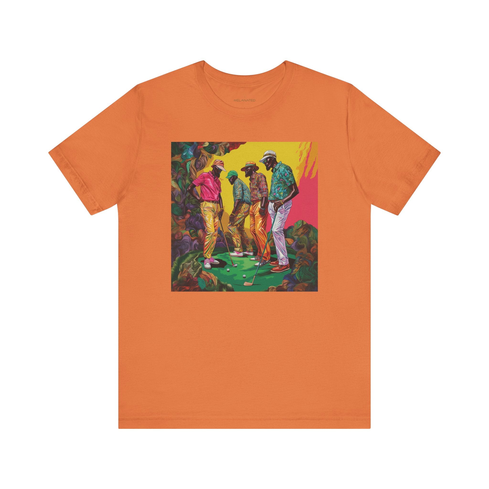 Black Men Golfers Tee Shirt in orange.